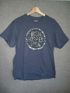 Men's Navy 'Iron Sharpens Iron' Short Sleeve Christian Graphic Tee